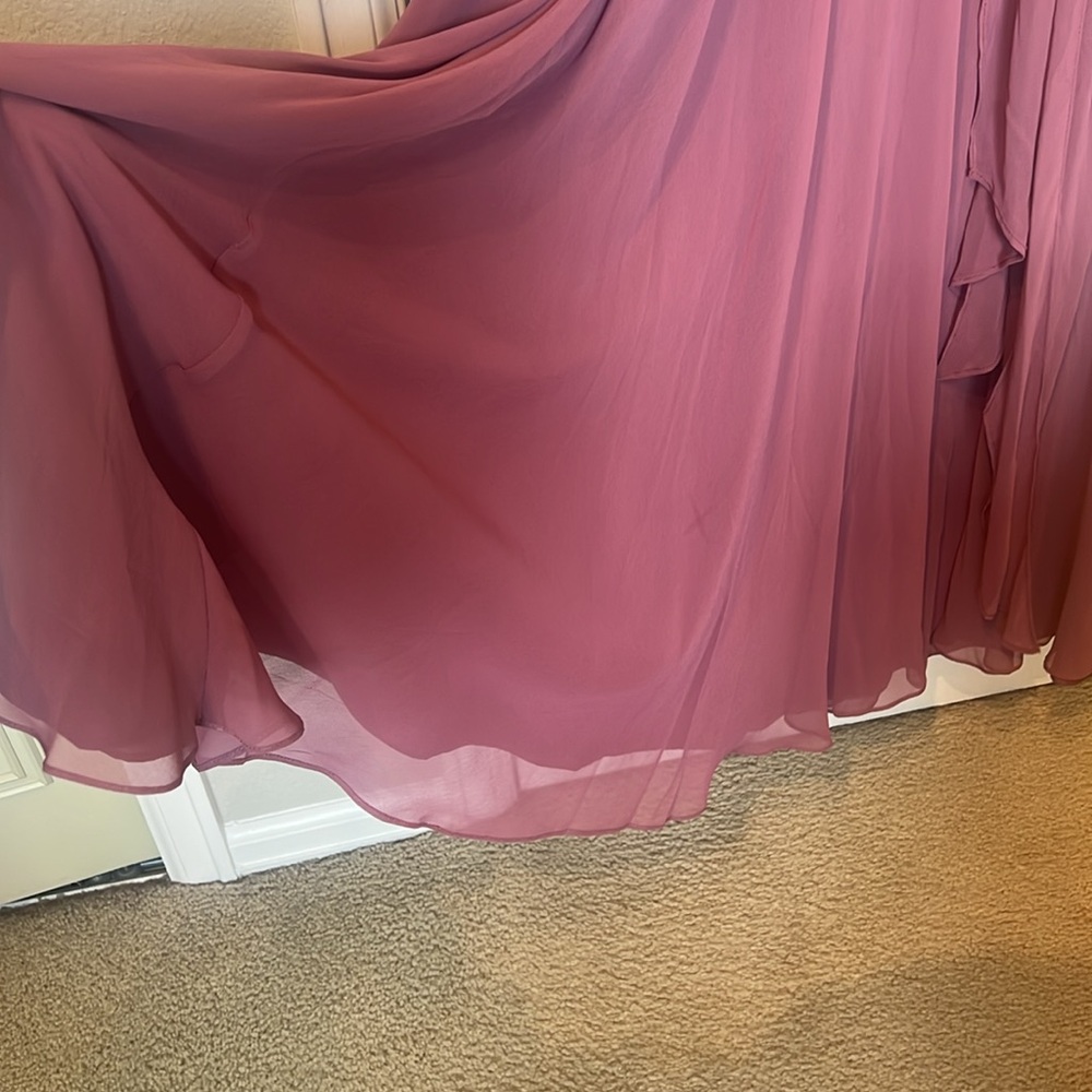 David's Bridal (F19831) Surplice Tank Long Chiffon Bridesmaid Dress in Chianti - Picture 9 of 11